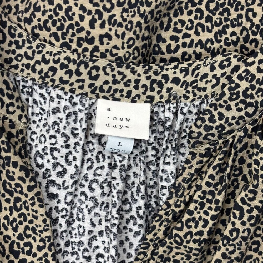A New Day Leopard Dress Womens Large Balloon Long Sleeve Tiered Print Midi - Picture 11 of 12